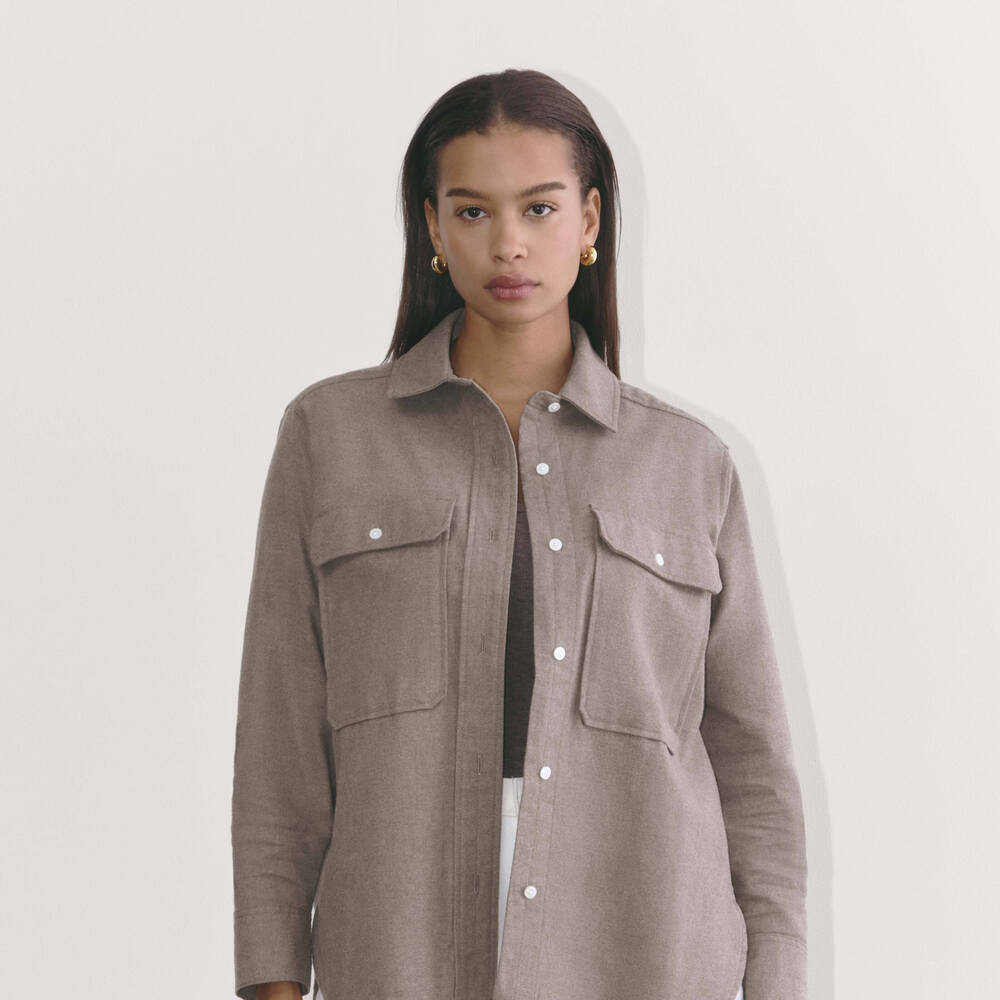 Everlane Women's Boyfriend Shirt in Flannel in Taupe Melange, Size Medium - Picture 3 of 4